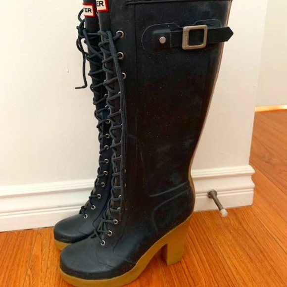 Hunter Lapins Heeled Tall Rain Boots 